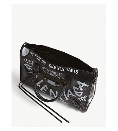 Shop Balenciaga Classic City S Graffiti Leather Shoulder Bag In Black/white