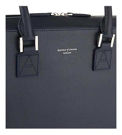 Shop Aspinal Of London Mens Navy Mount Street Logo-embellished Leather Laptop Bag