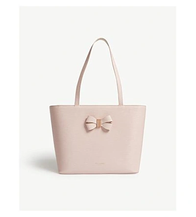 Shop Ted Baker Bow Small Leather Shopper Bag In Light Pink