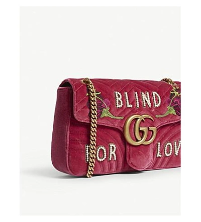 Shop Gucci Gg Marmont Medium Velvet Shoulder Bag In Rasberry
