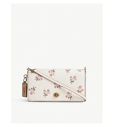 Shop Coach Dinky Floral Leather Cross-body Bag In Ol/chalk