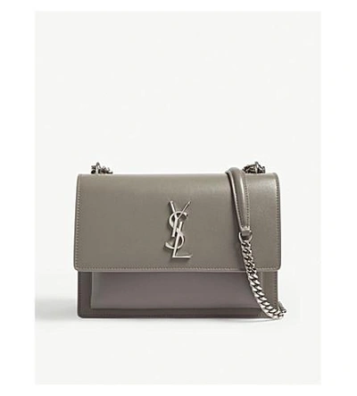 Shop Saint Laurent Monogram Sunset Medium Leather Cross-body Bag In Fog