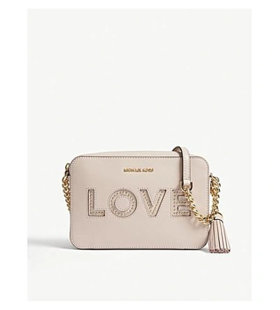 Shop Michael Michael Kors Ginny Love Leather Camera Bag In Soft Pink