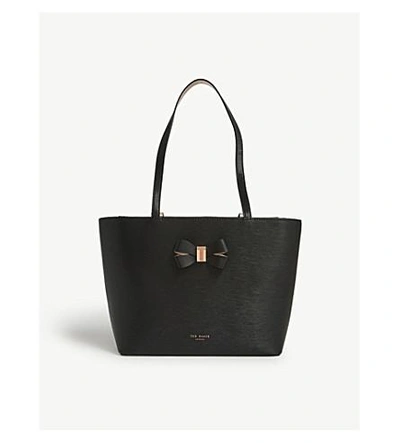 Shop Ted Baker Bow Small Leather Shopper Bag In Black