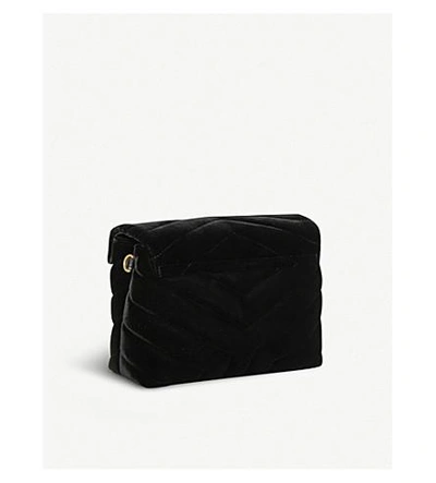 Shop Saint Laurent Loulou Velvet Shoulder Bag In Black/gold