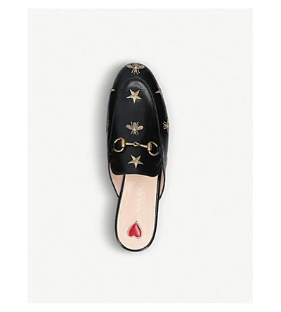 Shop Gucci Princetown Embroidered Leather Slippers In Blk/other