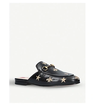 Shop Gucci Princetown Embroidered Leather Slippers In Blk/other