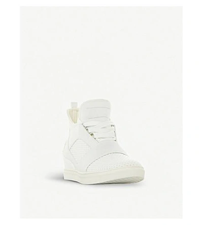 Shop Steve Madden Lexi Flyknit High-top Wedge Trainers In White