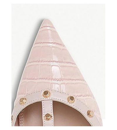 Shop Dune Casterly Croc-embossed Studded Courts In Blush-reptile