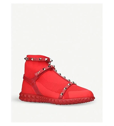Shop Valentino Rockstud Stretch-knit Sock Trainers In Red