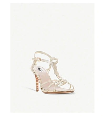Shop Dune Mystick Patent Mid-heel Sandals In Gold-reptile Synthetic