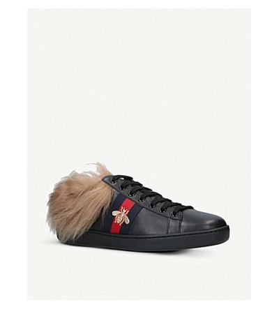 Shop Gucci New Ace Shearling-lined Leather Trainers In Black