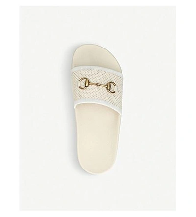 Shop Gucci Pursuit Leather And Rubber Sliders In Winter Wht