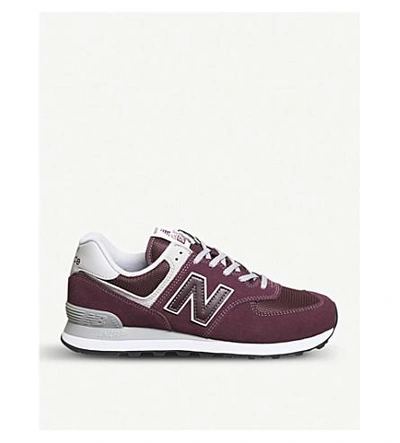 Shop New Balance 574 Suede And Mesh Trainers In Burgundy