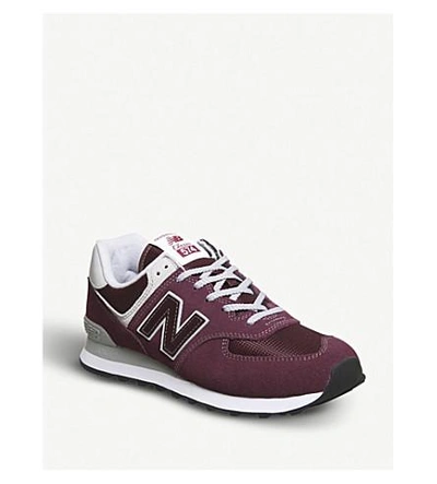 Shop New Balance 574 Suede And Mesh Trainers In Burgundy