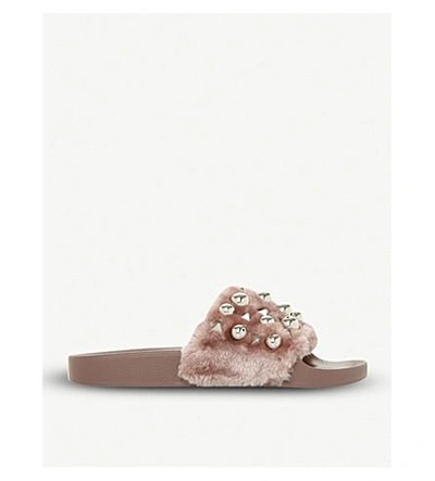 Shop Steve Madden Word Sm Faux-fur Embellished Sliders In Pink-synthetic