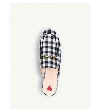 Shop Gucci Princetown Gingham Slippers In White/blk