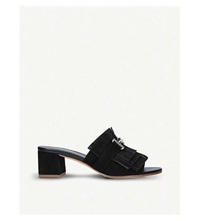 Shop Tod's Gomma Fringed Suede Mules In Black
