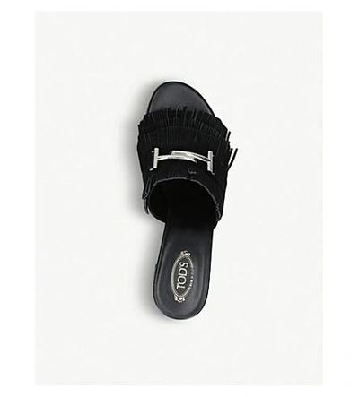 Shop Tod's Gomma Fringed Suede Mules In Black