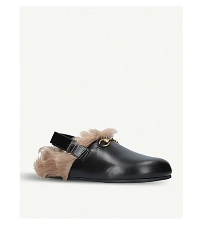 Shop Gucci New River Leather And Shearling Clogs In Black