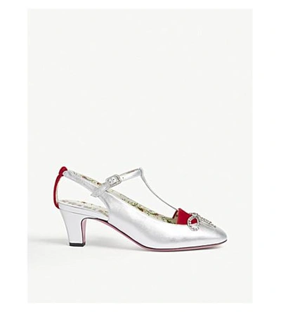 Shop Gucci Anita Embellished Leather Heeled Courts In Silver