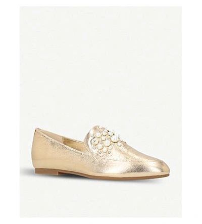 Shop Michael Michael Kors Gia Embellished Metallic-leather Loafers In Gold