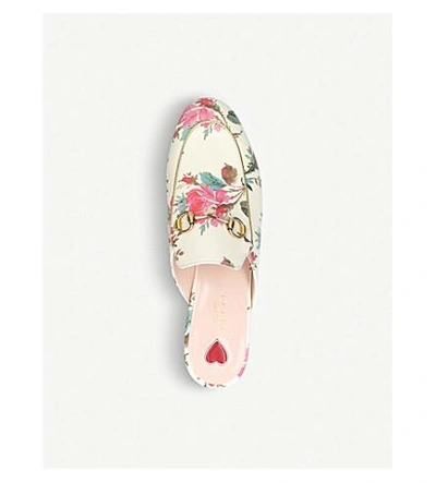 Shop Gucci Princetown Rose Leather Slippers In White/comb