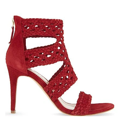 Shop Sandro Agate Suede Heeled Sandals In Bordeaux