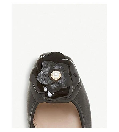Shop Dune Hyacinthia Flower-detail Leather Ballerina Shoes In Black-leather