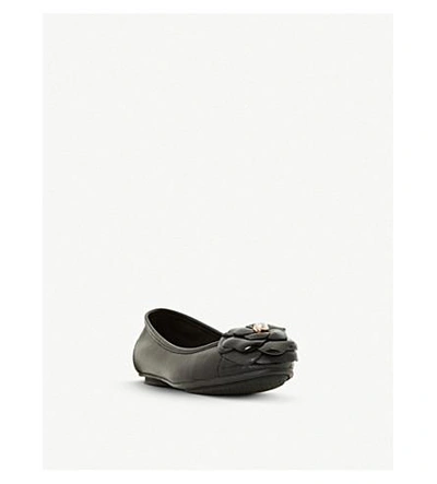 Shop Dune Hyacinthia Flower-detail Leather Ballerina Shoes In Black-leather