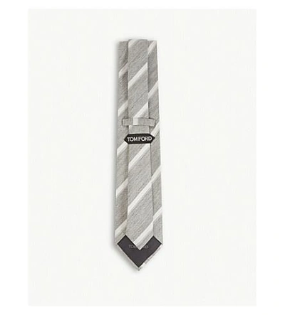 Shop Tom Ford Diagonal Stripe Textured Silk Tie In Silver
