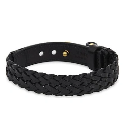 Shop Tom Ford 't' Braided Leather Bracelet In Black Gold