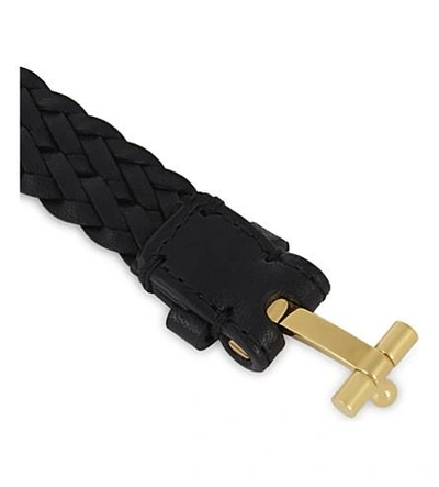 Shop Tom Ford 't' Braided Leather Bracelet In Black Gold