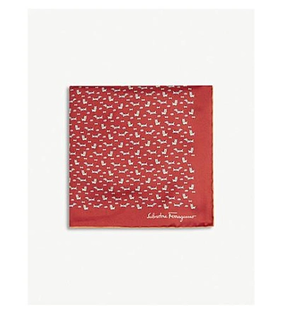 Shop Ferragamo Dog Print Silk Pocket Square In Red