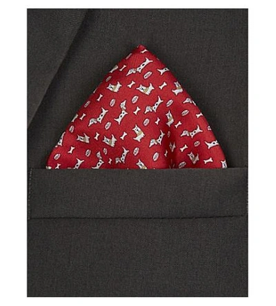 Shop Ferragamo Dog Print Silk Pocket Square In Red