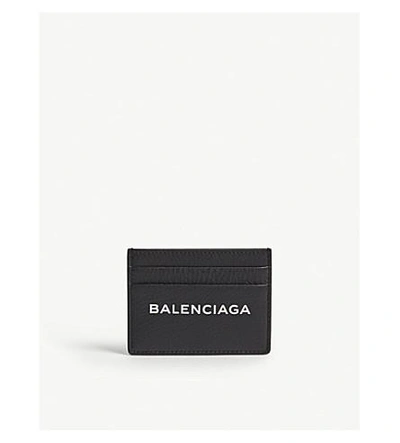 Shop Balenciaga Logo Grained Leather Card Holder In Black