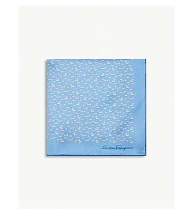 Shop Ferragamo Dog Print Silk Pocket Square In Light Blue