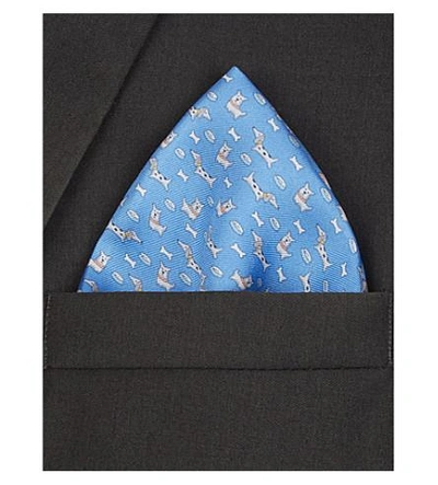 Shop Ferragamo Dog Print Silk Pocket Square In Light Blue