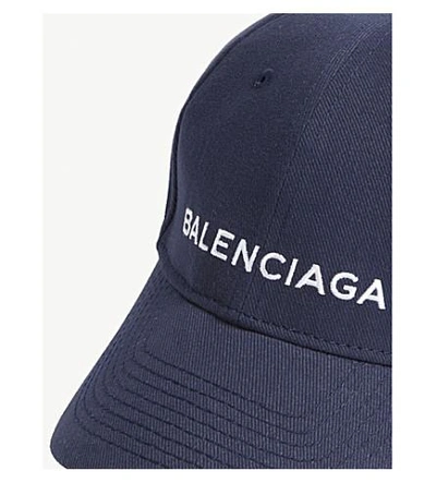 Shop Balenciaga Logo Cotton Baseball Cap In Navy White