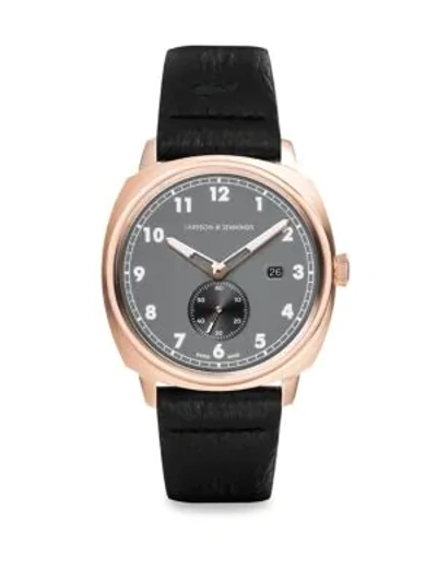 Shop Larsson & Jennings Meridian Leather Strap Watch In Black