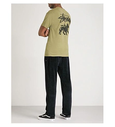 Shop Stussy Stock Lion Cotton-jersey T-shirt In Olive