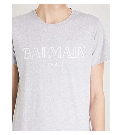 Shop Balmain Logo-print Cotton-jersey T-shirt In Gris