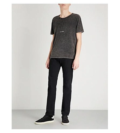 Shop Saint Laurent Logo-print Distressed Cotton-jersey T-shirt In Black