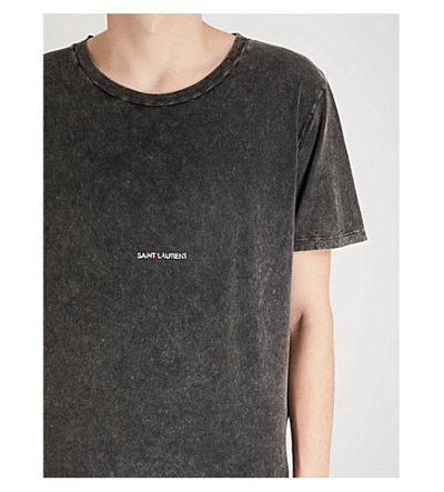 Shop Saint Laurent Logo-print Distressed Cotton-jersey T-shirt In Black