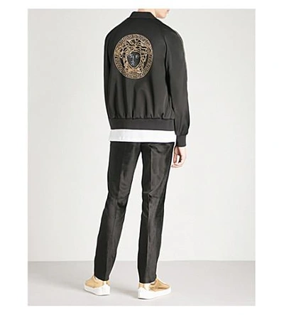 Shop Versace Medusa-embellished Satin Bomber Jacket In Black