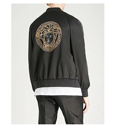 Shop Versace Medusa-embellished Satin Bomber Jacket In Black