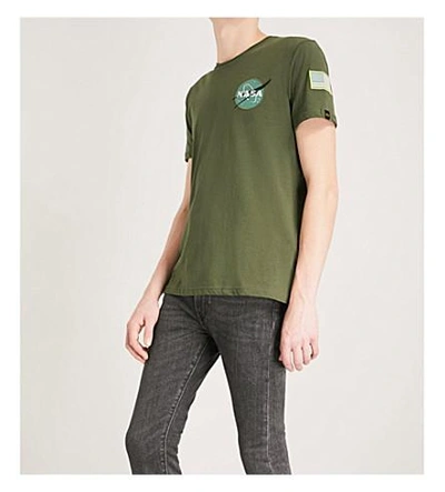 Shop Alpha Industries Space Shuttle Cotton-jersey T-shirt In Dk Green