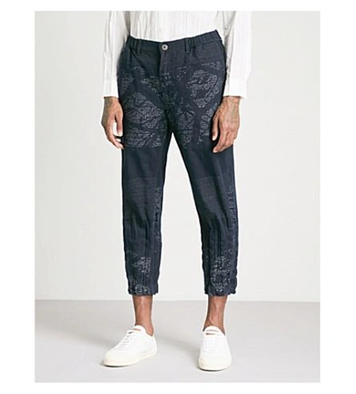 Shop Issey Miyake Printed Relaxed-fit Cotton-blend Pants In Navy
