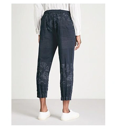 Shop Issey Miyake Printed Relaxed-fit Cotton-blend Pants In Navy