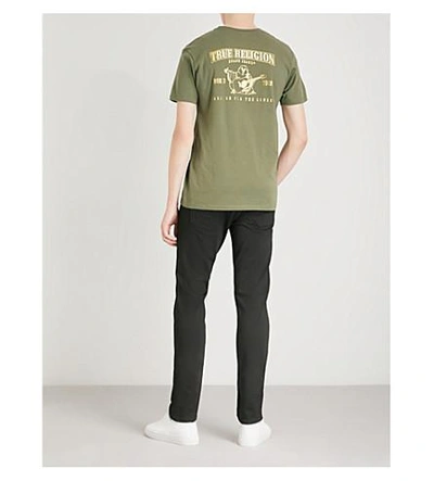 Shop True Religion Metallic Logo-print Cotton-jersey T-shirt In Military Green